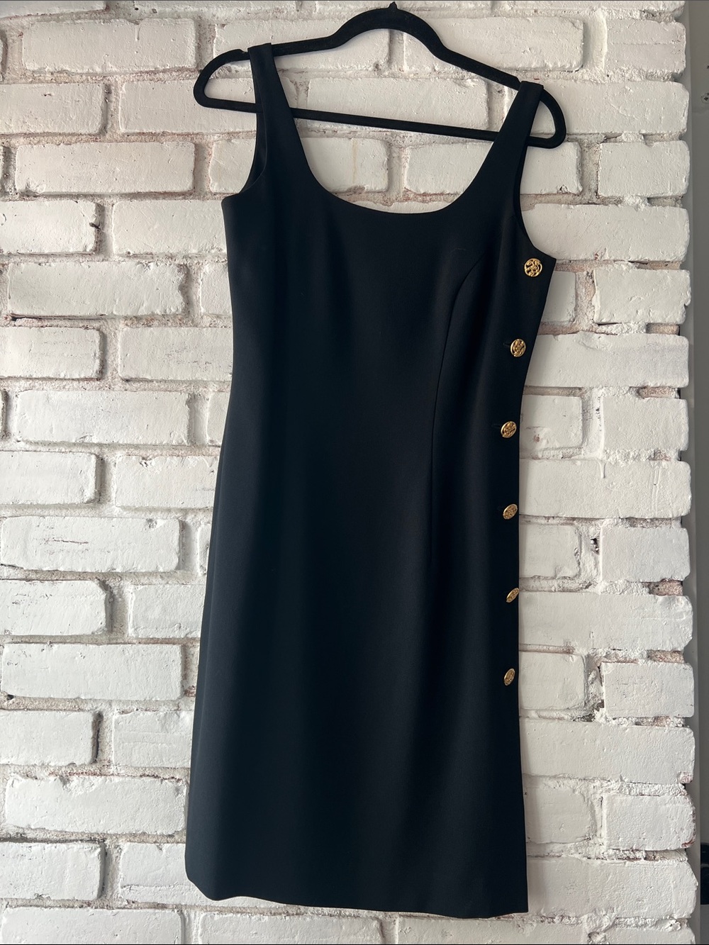 Crepe business casual side button dress with low back scoop tank dress